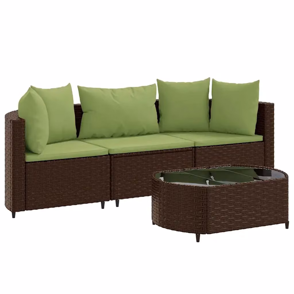 vidaXL Set Divano da Giardino a L con Cuscini Marrone e Verde in Polyrattan e Acciaio – 2