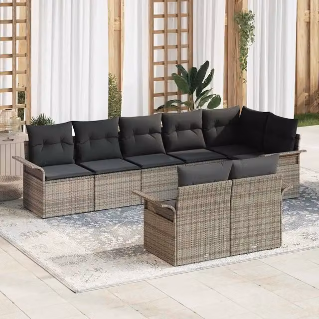 Set Divano da Giardino 8 pz Grigio polyrattan 3345409