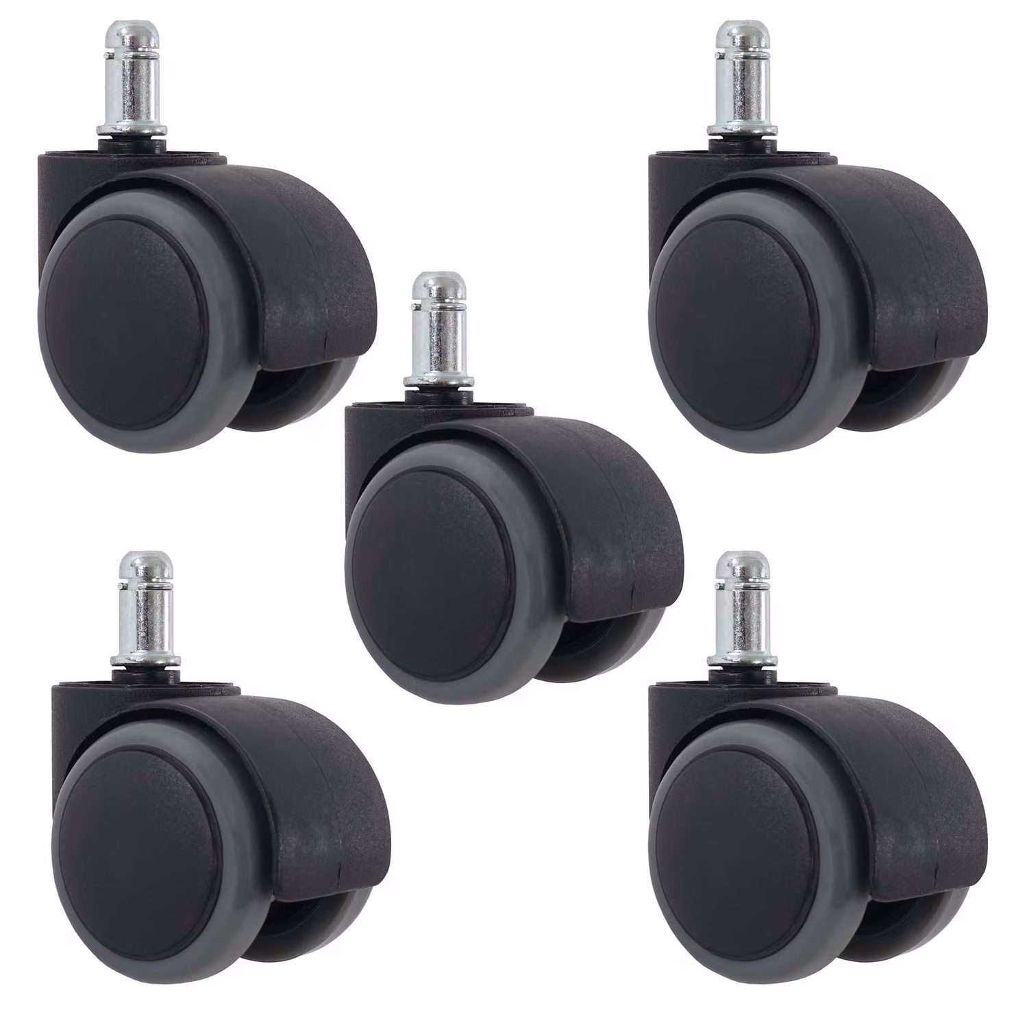 set di 5 rotelle per pavimenti duri HWC-H86, rotelle per sedie da ufficio, portata 150 kg Ø 11 mm ~ grigio