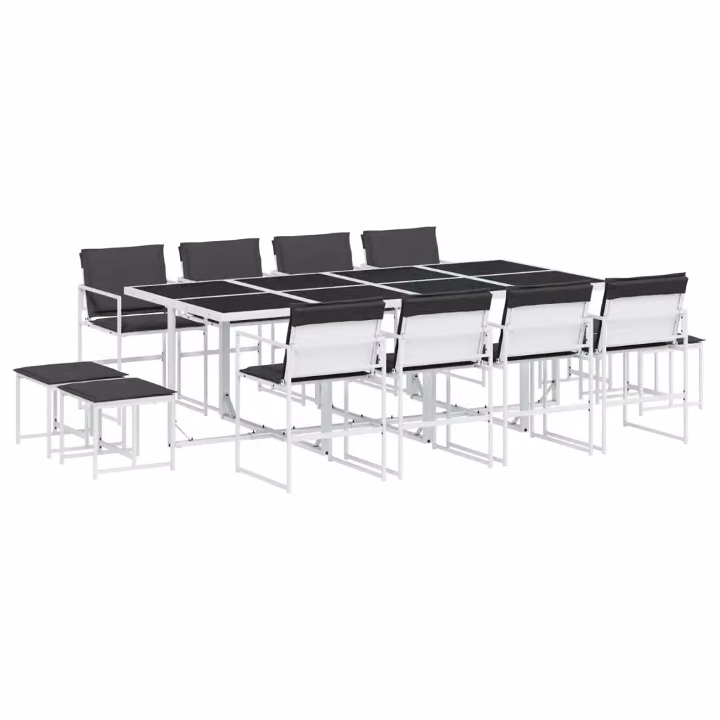 vidaXL Set da Pranzo da Giardino Moderno 13 pz in Acciaio Verniciato con Piano in Vetro Bianco e Antracite – 2