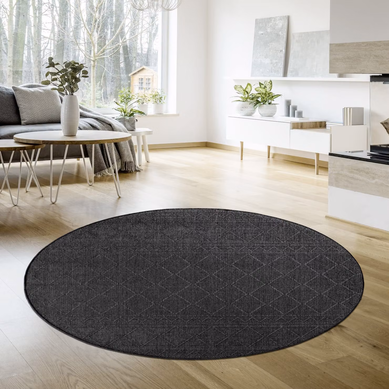 Tappeto rotondo Verona per interni ed esterni grigio Diamante Diametro: 200 cm – 3