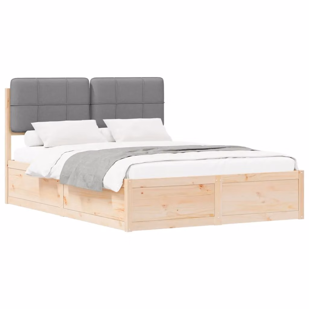 Letto con Testiera Rivestita vidaXL in Legno di Pino e Tessuto Grigio L: 140 cm, P: 200 cm, H: 105,5 cm – 2