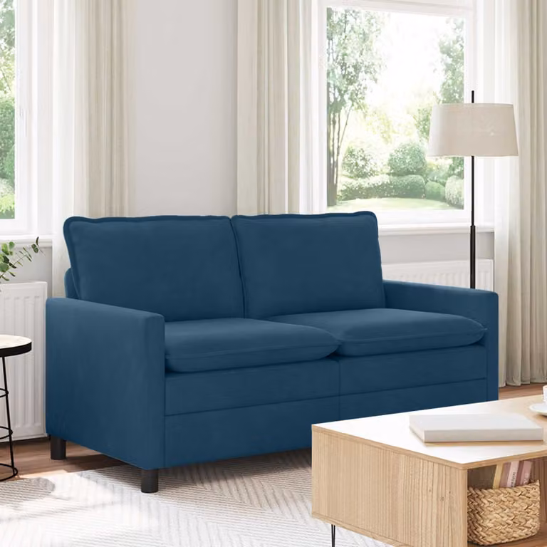 Divano moderno vidaXL in velluto blu con struttura in metallo L: 156 cm, P: 81 cm, H: 87,5 cm