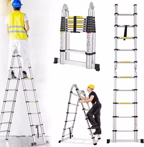 Scala Telescopica - Scala Telescopica a Volo - Altezza di Lavoro - Alluminio - Adatto per Uso Privato e Professionale - Scala Telescopica a Volo - Massimo Carico 150 kg