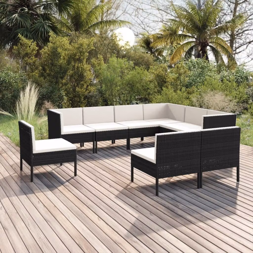 Maison Exclusive - Set da giardino da 9 pezzi con cuscini in polyrattan nero