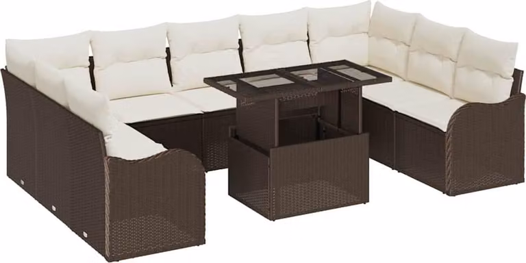 Set Divano da Giardino con cuscino 10 pcs Marrone Poly Rattan