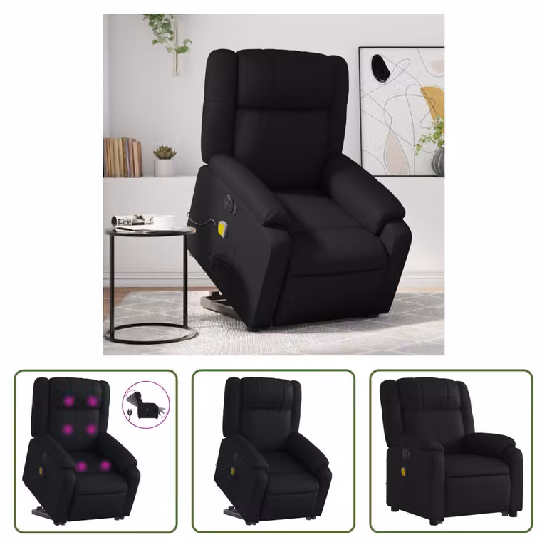 The Living Store Sedia massaggiante con supporto in piedi elettrica in ecopelle nera