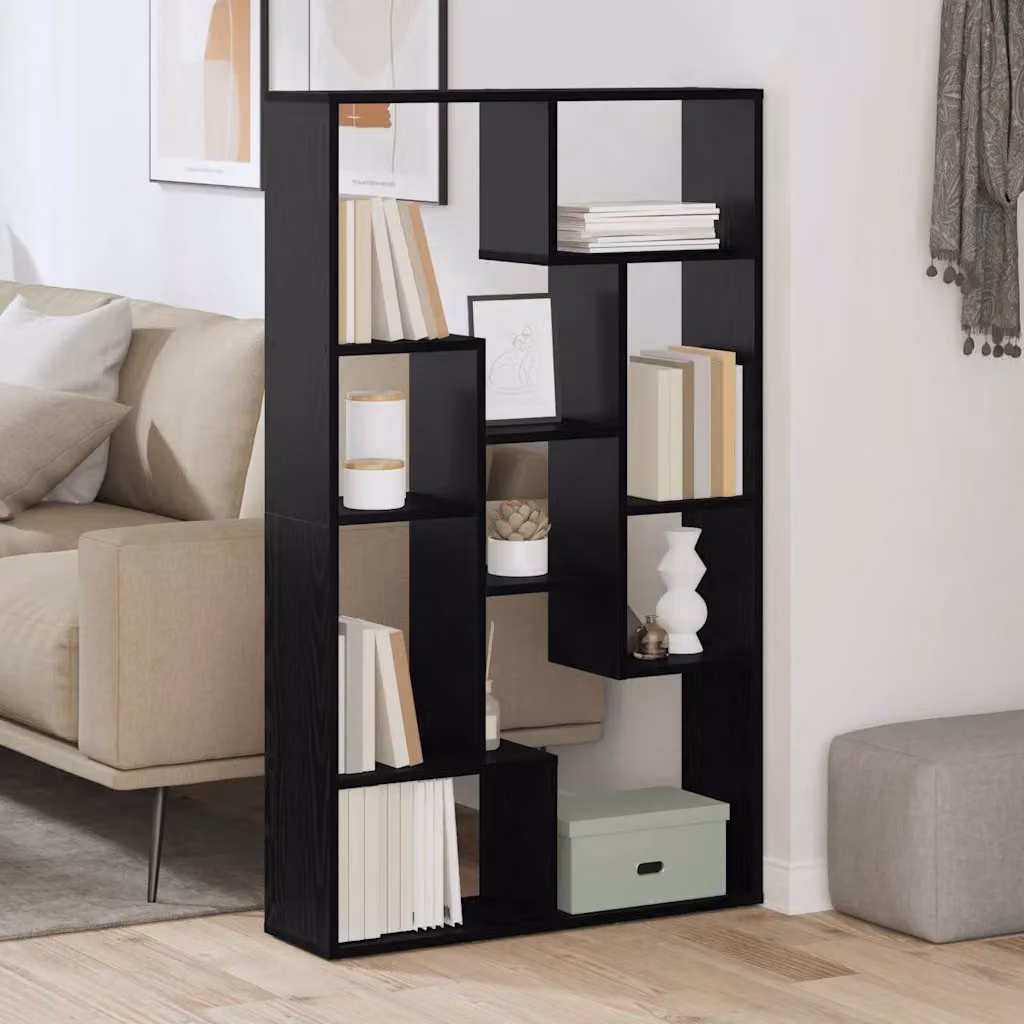 vidaXL Armadio per Libri Moderno a 8 Livelli in MDF Nero L: 72 cm, P: 20 cm, H: 120,5 cm