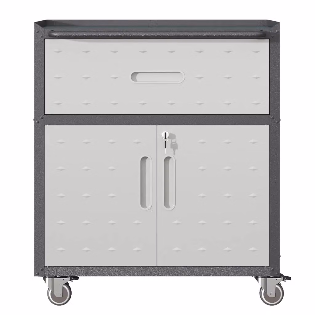 Armadio portautensili REDOM in metallo nero e grigio con 1 cassetto, con ruote e serratura, L: 75 cm, P: 42 cm, H: 88 cm – 2