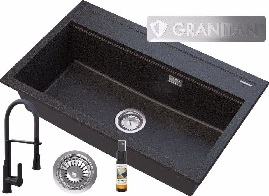 Granitan - Lavello in granito - Lavello da cucina - Nero - Lavello - ASTI