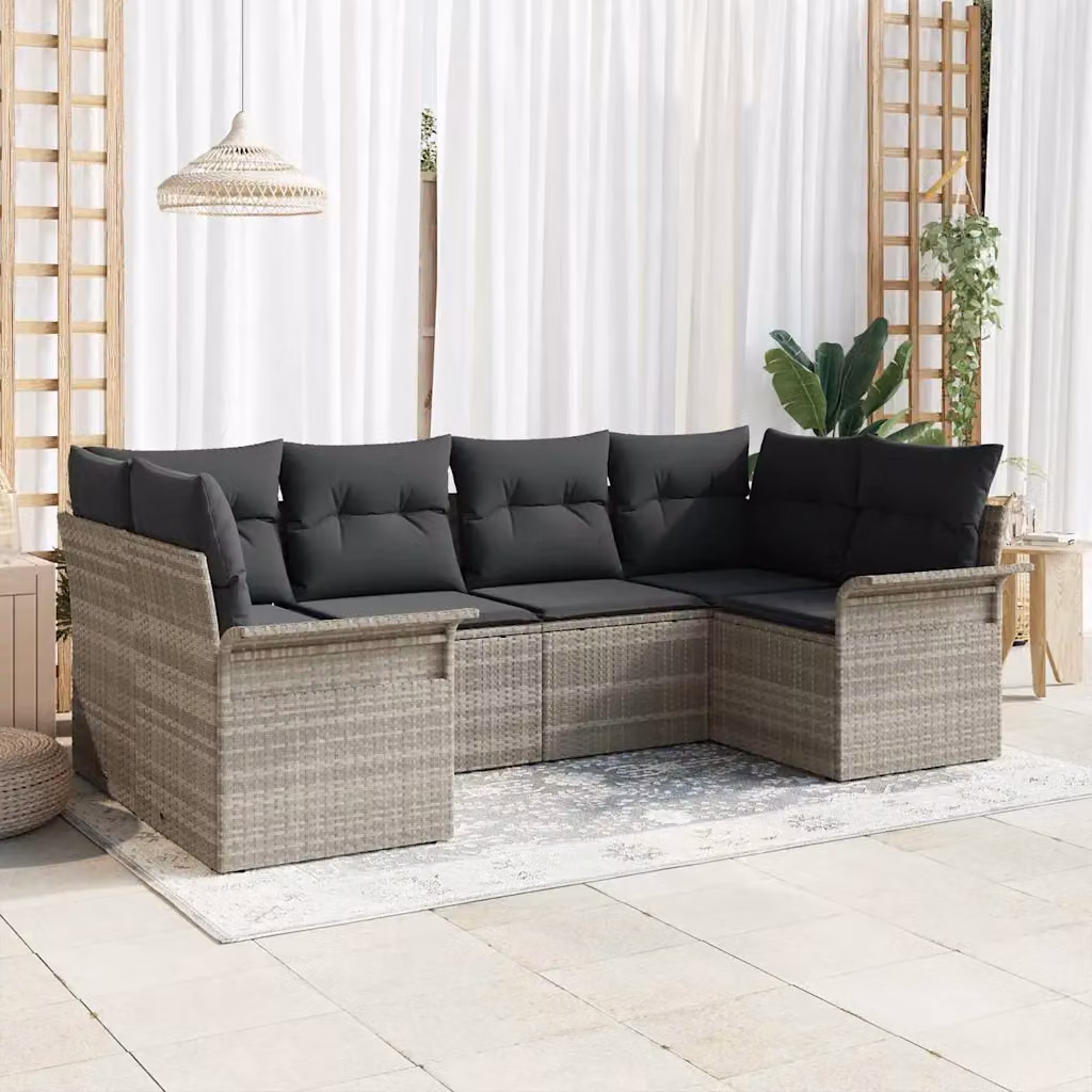 Set Divano da Giardino a L vidaXL 6 pz Grigio con Cuscini in Rattan e Acciaio – 1