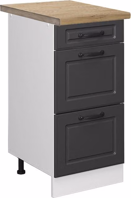 Mobiletto base per cucina R-Line Antracite rustico/Bianco 40 cm con cassetti, PL Rovere Vicco