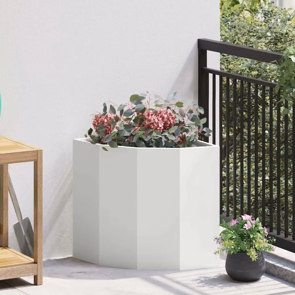Vaso d'angolo vidaXL in acciaio bianco L/P/H: 45 x 45 x 50 cm