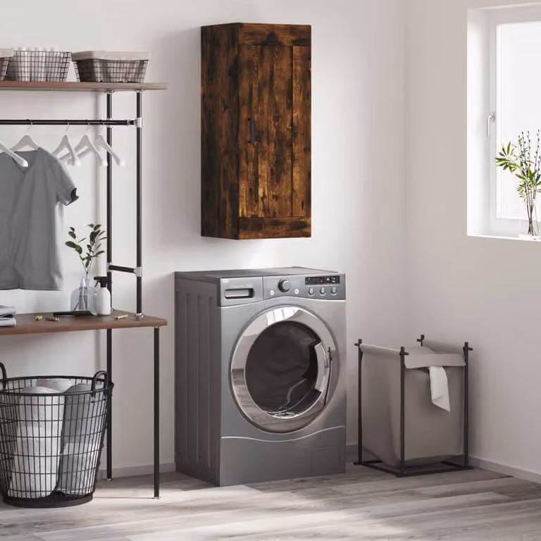 Mobile a parete vidaXL in legno Rovere Fumo, design moderno con ante a battente, L 34,5 cm x P 34 cm x H 90 cm