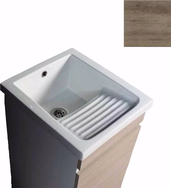 Mobile Lavatoio in Ceramica 1 Anta e Strofinatoio Integrato 45x50x86A cm Olmo Naturale