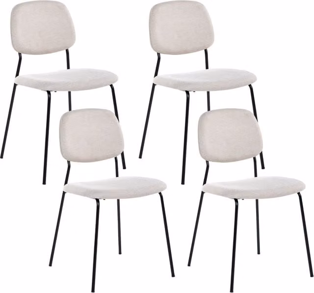 Set di 4 sedie da pranzo beige chiaro e nero con gambe in ferro e rivestimento in poliestere nero senza braccioli design moderno e minimalista