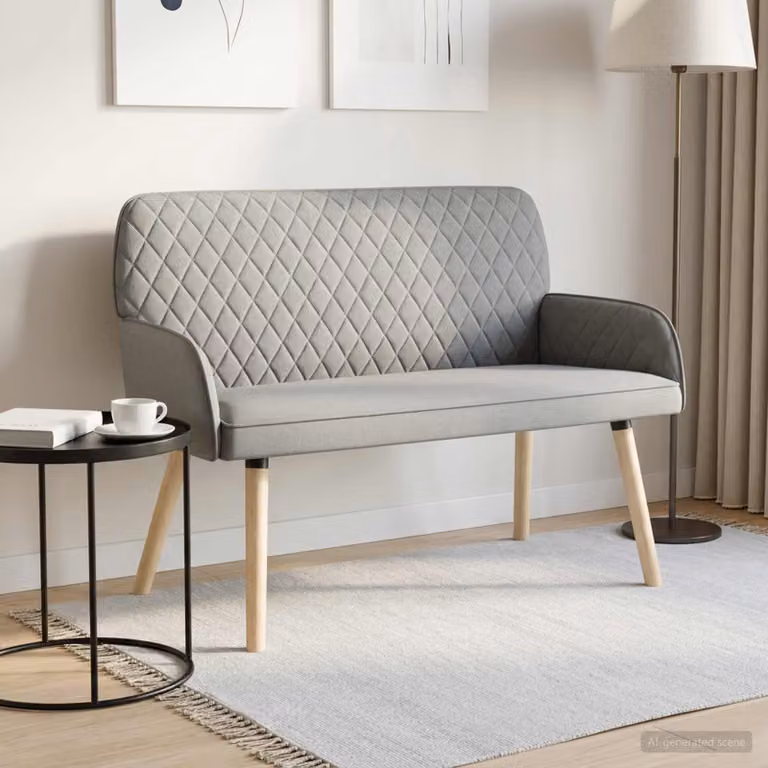 Divano a 2 posti vidaXL moderno in tessuto grigio con gambe in legno di gomma per soggiorno e camera da letto L: 115 cm, P: 86 cm, H: 58 cm