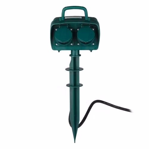 Presa da Giardino con Cavo 3mt 4 Prese 16A con Copertura Colore Verde IP44