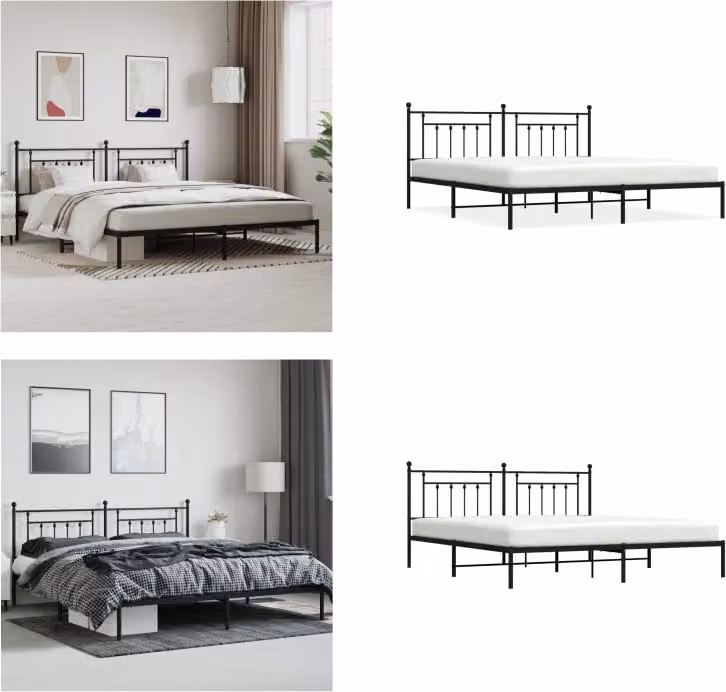 vidaXL Struttura letto con testata in metallo nero 200x200 cm - Struttura letto - Cornici letto - Struttura letto - Letto