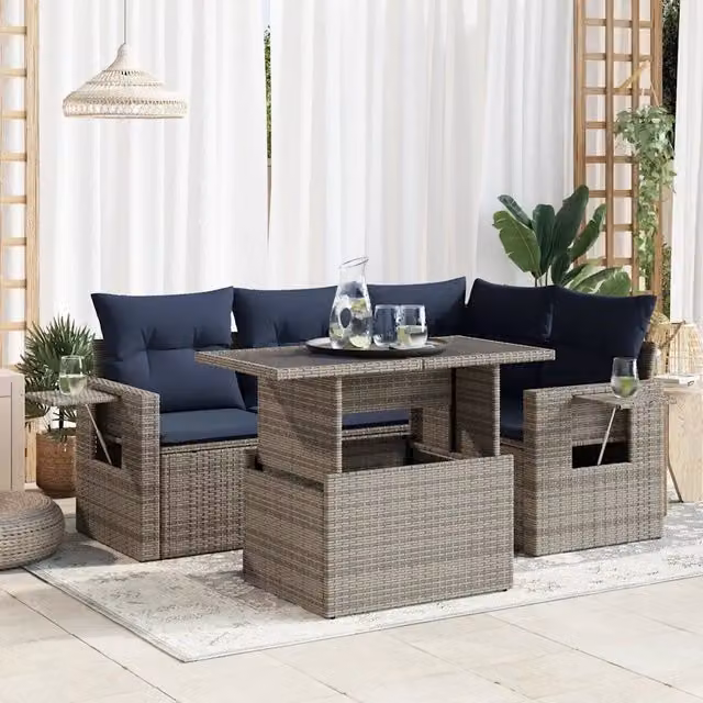 Set Divani da Giardino 5 pz con Cuscini Grigio 3326472