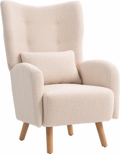 Poltrona Lounge HOMCOM in tessuto Bouclé Beige con Cuscino in Schiuma e Braccioli – 1