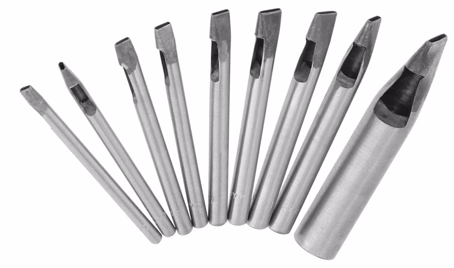 Set di 9 punzoni perforatori - Punzone ovale - Utensile per la lavorazione del cuoio - Attrezzi per il fai-da-te - Fori precisi - Acciaio temprato termicamente - Punzone