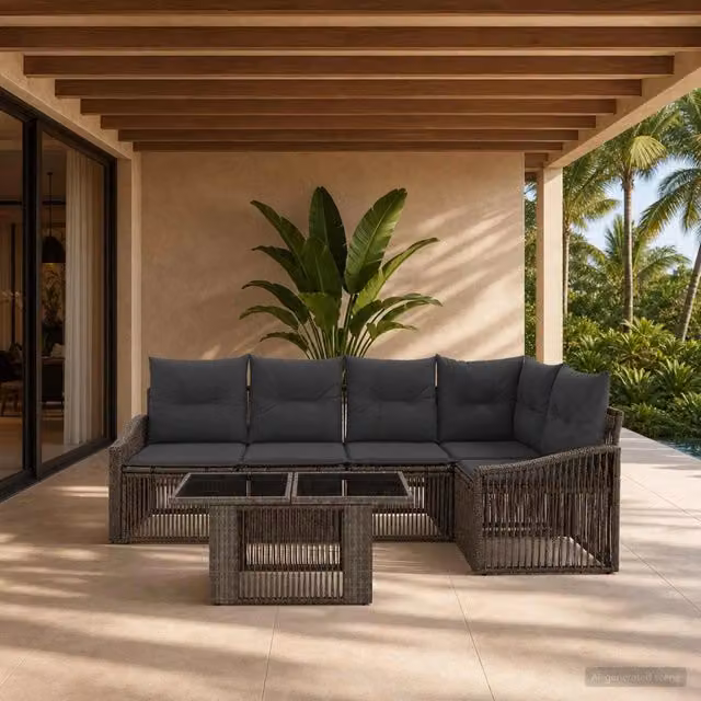 Set Divano da Giardino 6 pz Grigio e Grigio Scuro polyrattan 3437249