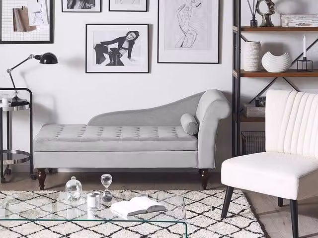 Chaise longue BELIANI in velluto grigio con struttura in legno e design moderno L/P/H: 145 x 65 x 72 cm – 1