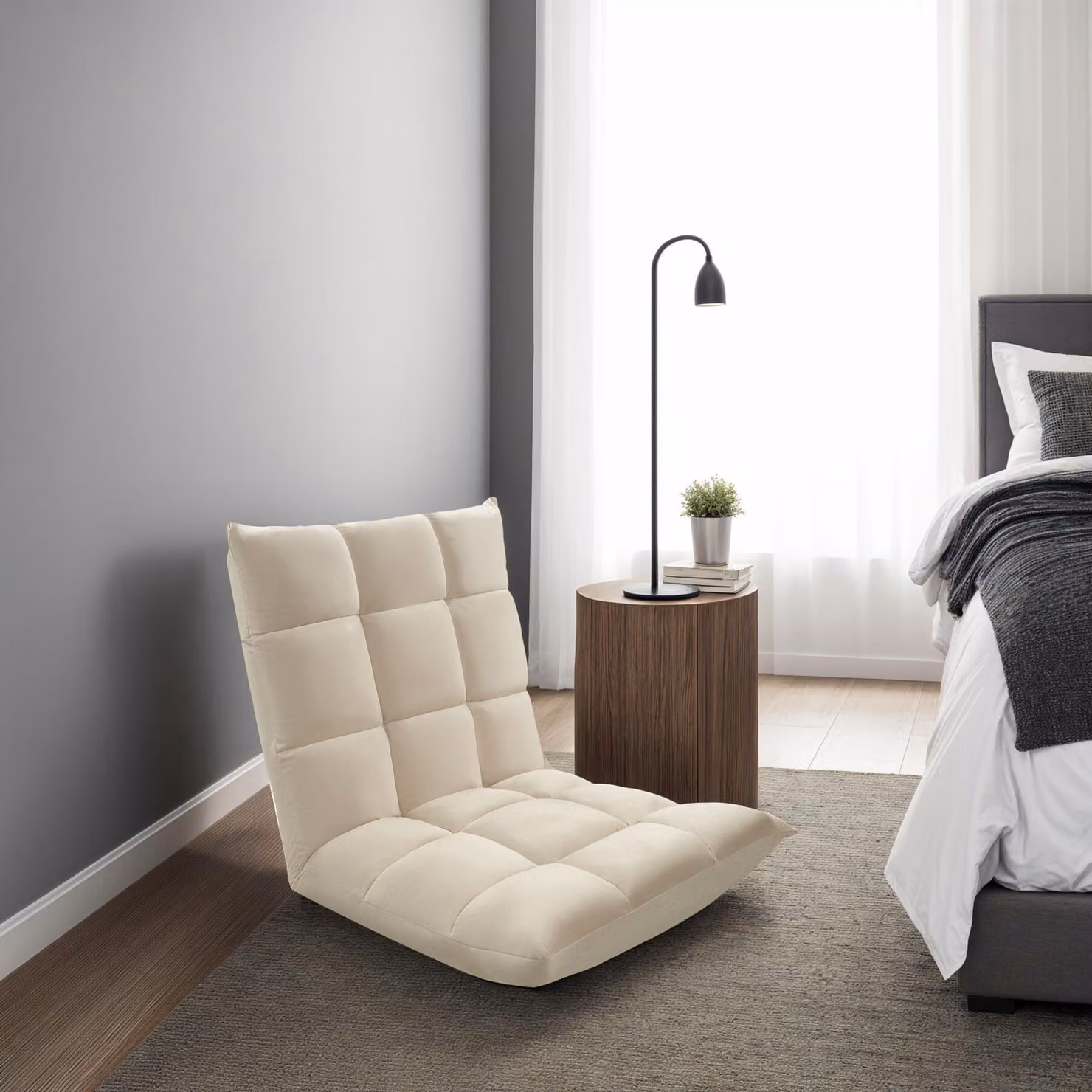 Poltrona relax Snooze TecTake GmbH in velluto beige con 14 posizioni regolabili e braccioli – 1