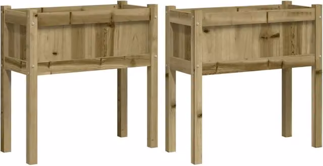 Fioriera rialzata per piante fiori giardino terrazze set da 2 con gambe in legno di pino impregnato marrone 02_0039015