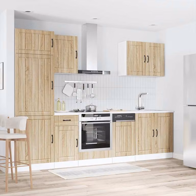Set di mobili da cucina moderno vidaXL composto da 7 pezzi in color marrone Rovere Sonoma con ante a cerniera e cassetti