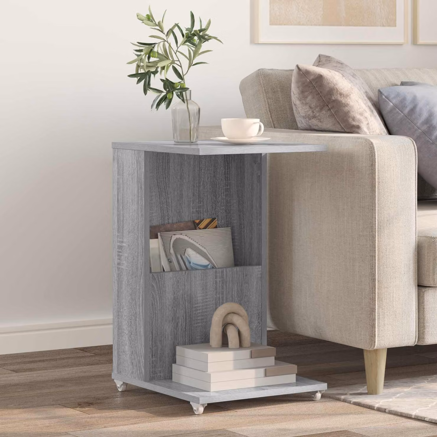 vidaXL Tavolo laterale moderno in legno MDF grigio L/P/H: 40 x 35 x 60 cm