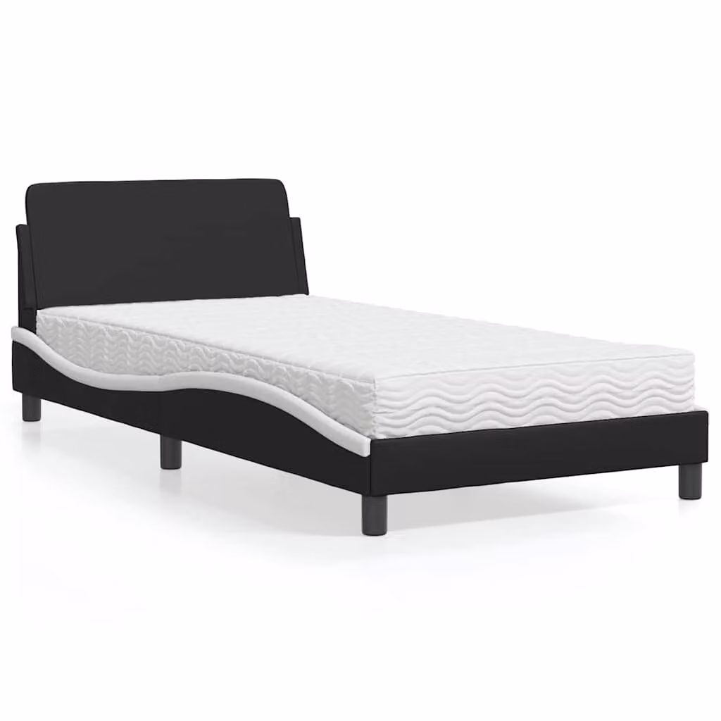 Letto con Materasso Dover vidaXL in Similpelle Nero e Bianco L/P: 100 x 200 cm – 1
