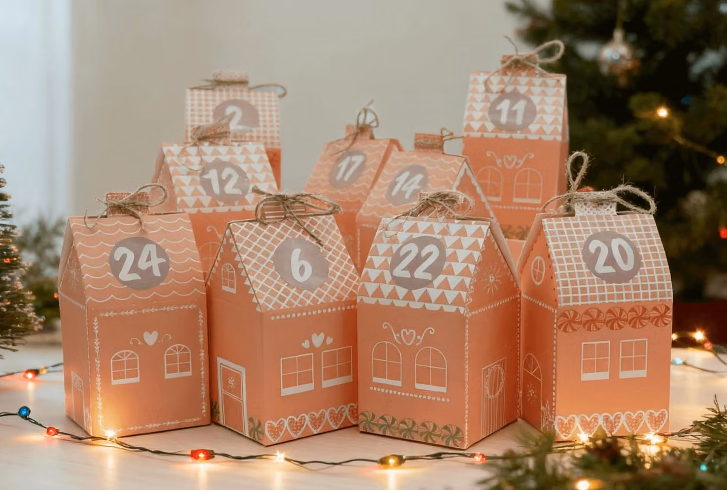 Calendario dell'Avvento da riempire, 24 scatole, casa di pan di zenzero, 8x8x14 cm