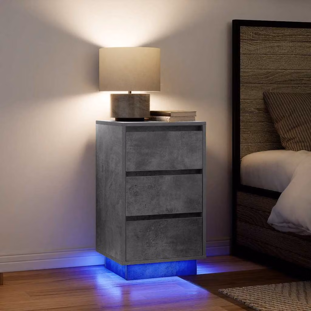 Comodino con Luci LED vidaXL in MDF Grigio e Marrone L: 38 cm, P: 34 cm, H: 65 cm