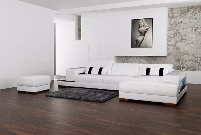 Divano angolare imbottito, set divano in pelle, modello 2689