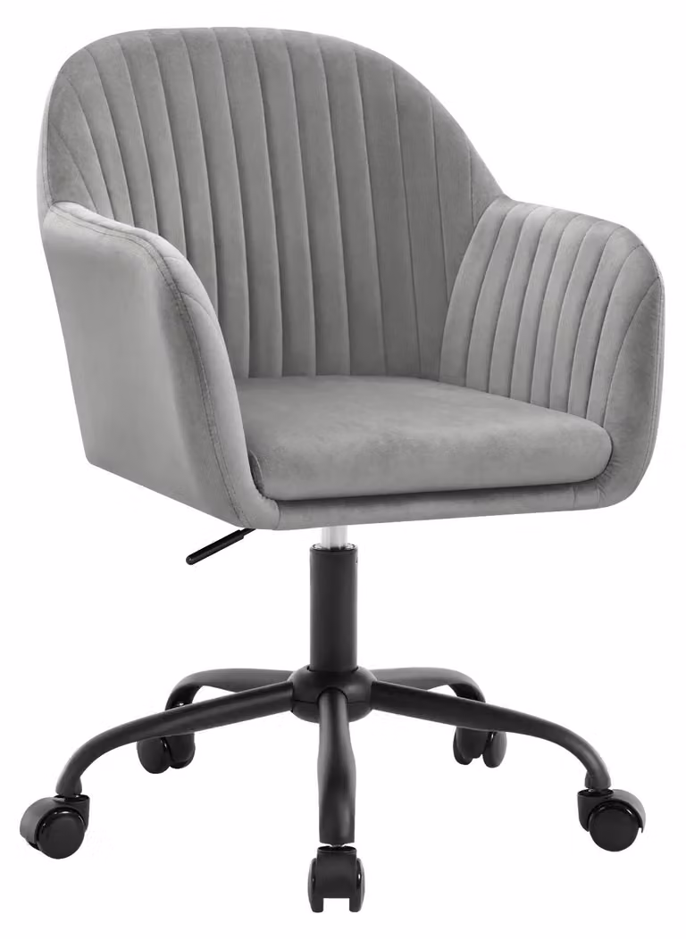Sedia da ufficio - Sedia girevole ergonomica - Regolabile in altezza - Rivestita in velluto - Con braccioli - Con rotelle - Schienale alto - Grigio chiaro