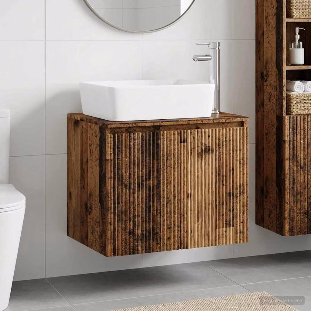 Set di mobili per il bagno vidaXL in legno e MDF, colore marrone, design moderno a parete