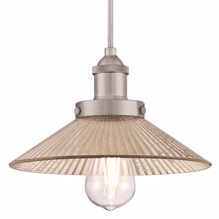 Lampada a sospensione Bonnie in nichel e vetro a specchio scanalato con 1 sorgente luminosa