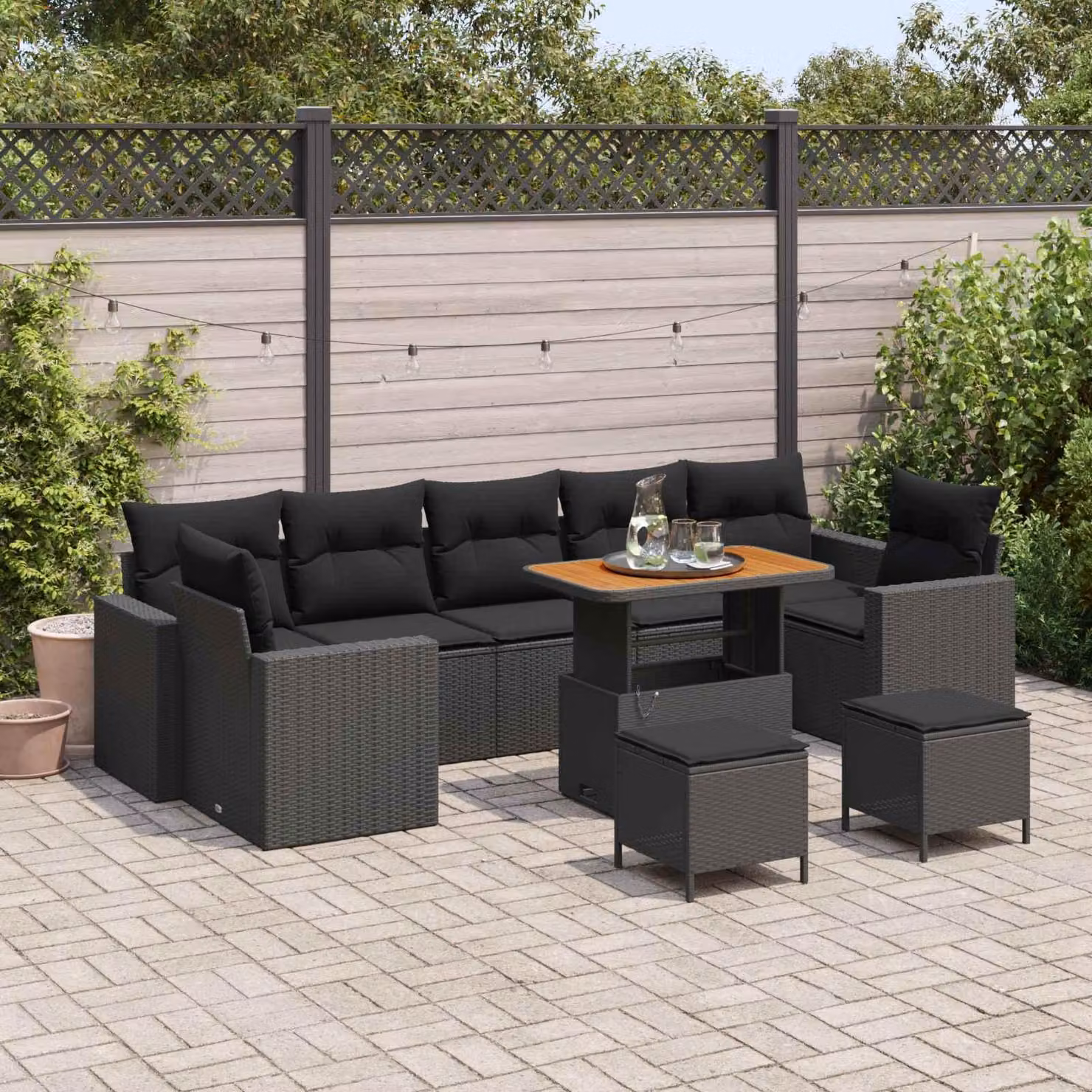 Maison Exclusive - Set da giardino composto da 10 pezzi, divano in rattan sintetico nero