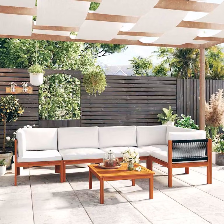 Set da giardino vidaXL in legno di acacia con 6 pezzi e cuscini beige