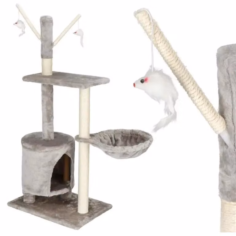 Tiragraffi grande per gatti XL 110 cm, albero con cuccia, lettino e giochi, 4 livelli