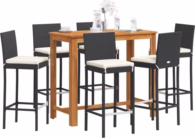 Maison Exclusive - Set Bar da Giardino 7 pz Nero in Legno Acacia e Polyrattan