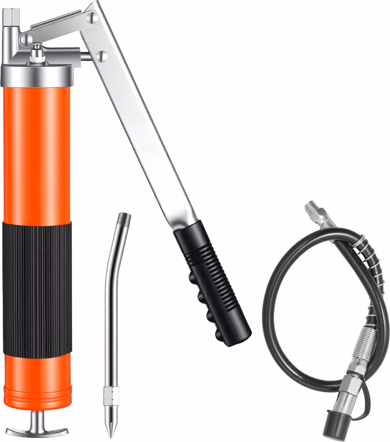 Pompa per grasso - Set pompa per grasso manuale con impugnatura a pistola - Alta pressione fino a 689 bar - Capacità 0,4 L - Tubo flessibile 45,7 cm - Tubo di prolunga - Ugello a punta - Per auto e barche