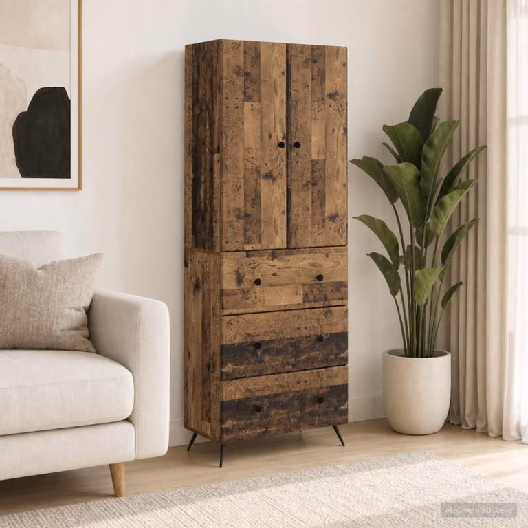Set di 2 armadi moderni vidaXL in legno e metallo marrone con ante scorrevoli e cassetti, L/P/H: 66 x 34,5 x 90 cm