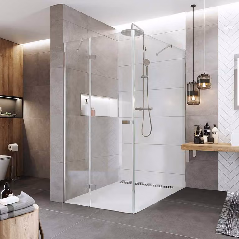 Cabina doccia Mereo, Novea, rettangolare, cerniera, 100x120 cm, cromo ALU, vetro trasparente, porta sinistra e parte fissa - CK10317ZL