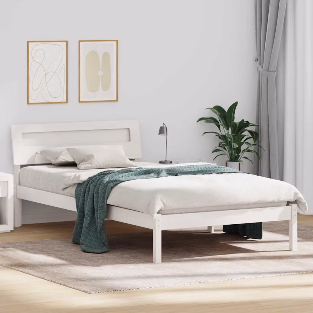 Struttura del letto vidaXL in pino massello bianco con porta di ricarica USB, L/P/H: 190 x 80 x 73 cm