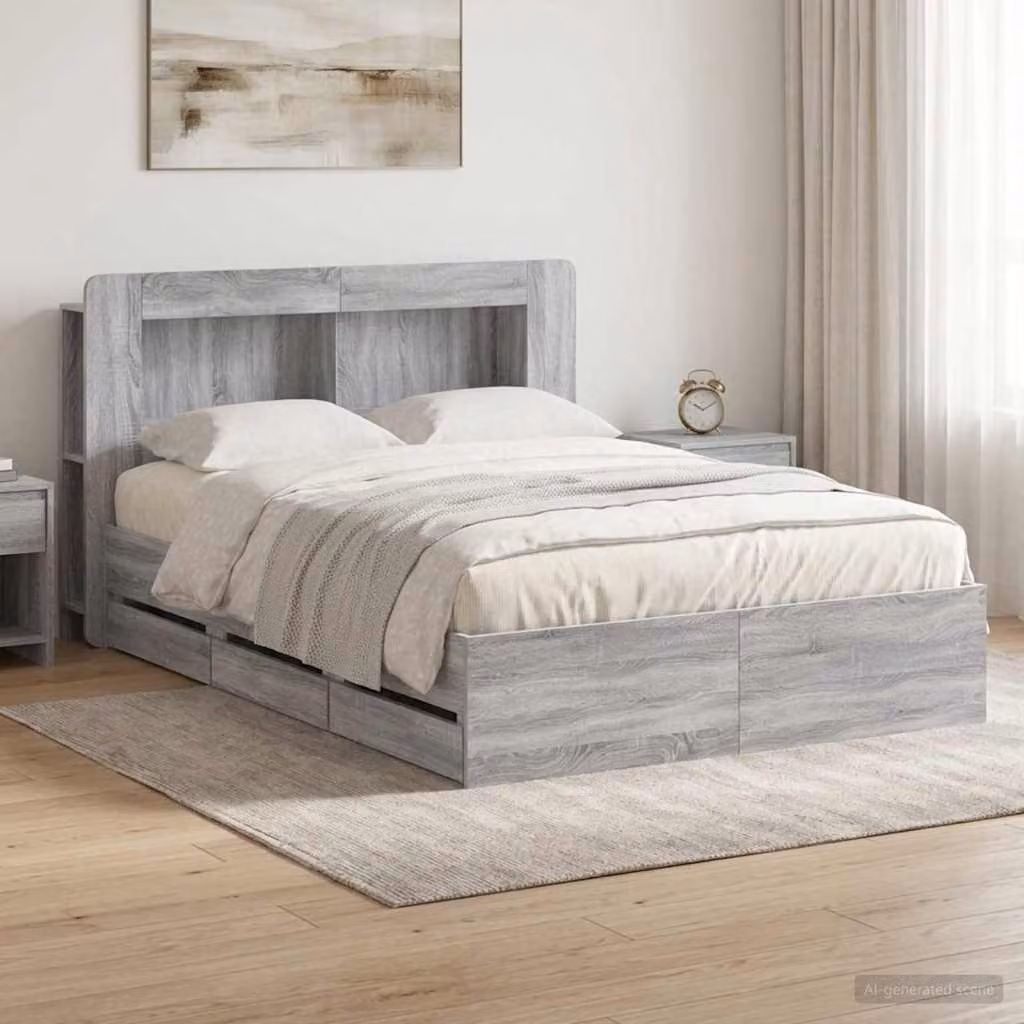 Letto con contenitore e testata vidaXL in legno Sonoma grigio L/P/H: 150 x 200 x 100 cm