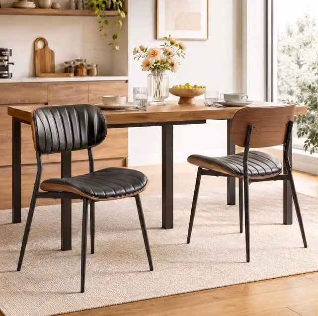 Set di 2 sedie da pranzo ergonomiche nere con rivestimento in similpelle