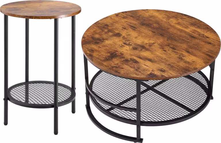 SucceBuy Set di 3 tavoli rotondi per il soggiorno, (800 x 465 mm) tavolino industriale con 2 tavolini rotondi (40 x 60 cm), set di tavoli da divano con robuste gambe in metallo, ideale per l'ufficio, il salotto e la casa